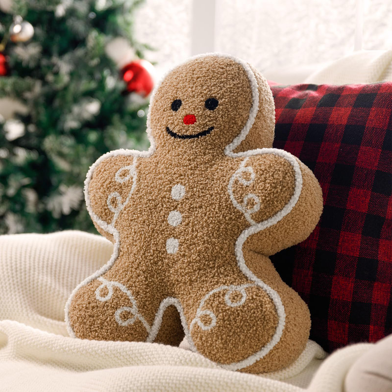 PRIMEX CABINETRY INC. Gingerbread Man Merry Christmas Throw Pillow Plush Teddy Xmas Gingerbread Shaped Pillows Christmas Decorative Pillow For Couch Living Room Bed Beige 13 X 17 Inches Wayfair